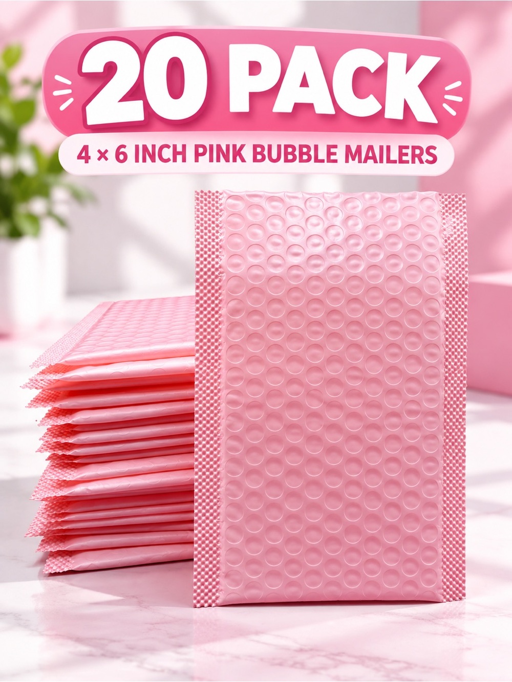 20 Pack 4 x 6 Inch Protective Pink Bubble Mailers Envelopes
